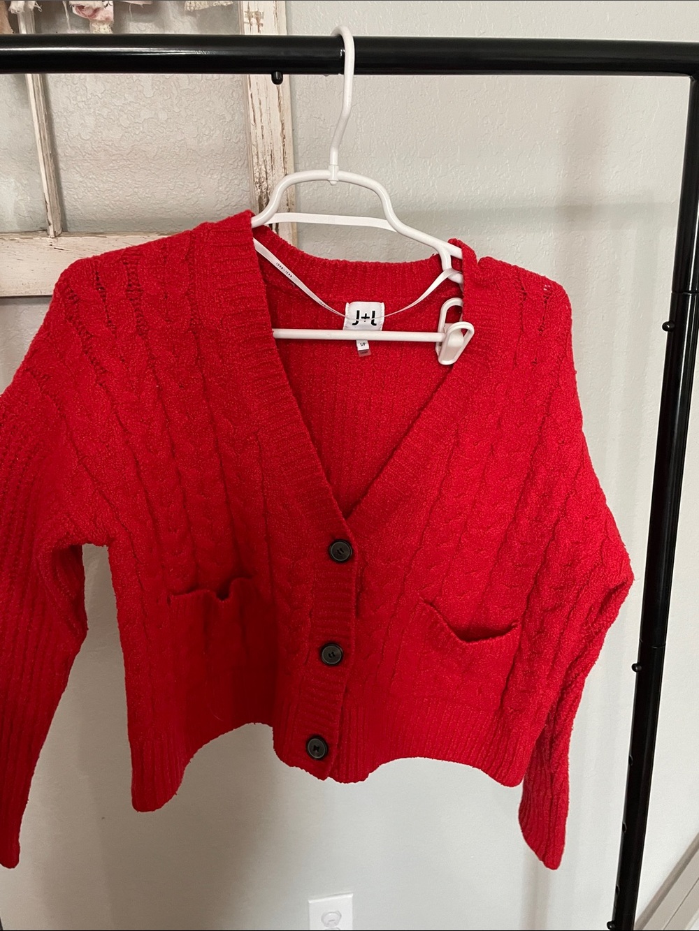 John + Jenn Red Cable-Knit Button Cardigan